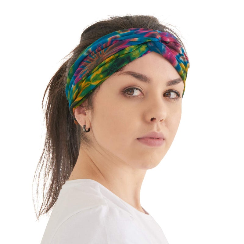 CHARM Womens Boho Tie Dye Headband - Fashion Turban Headwrap Hippy Yoga Hairband Twist Knot Festival Hair Band A - Image 1